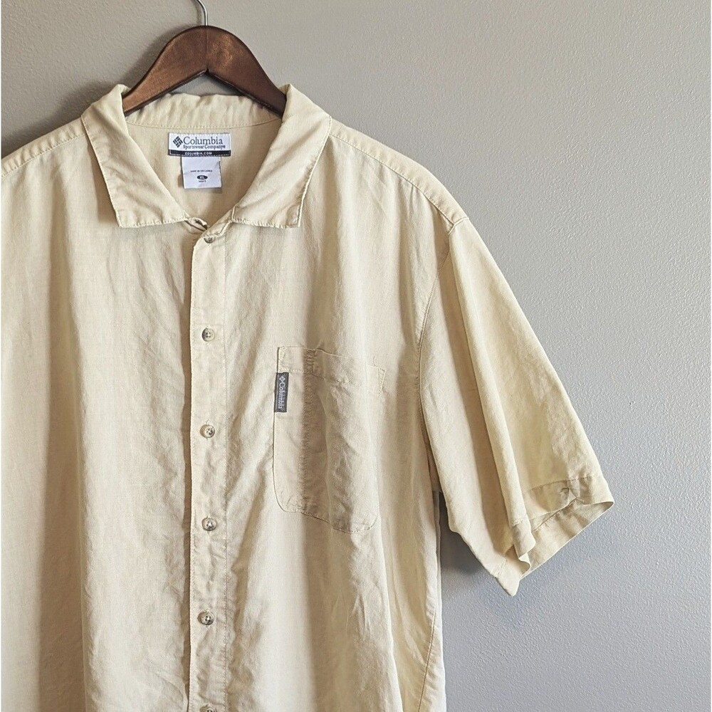 Columbia Size XL Button Down Shirt Mens Short Sleeve Ramie Extra Large Yellow - Picture 2 of 4